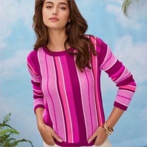 LILLY PULITZER Bordeaux Berry DARYN SWEATER Island Jungle Multi Stripe S Preppy